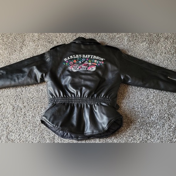 Harley Davidson Embroidered Motorcycle Leather Jacket - Picture 2 of 7